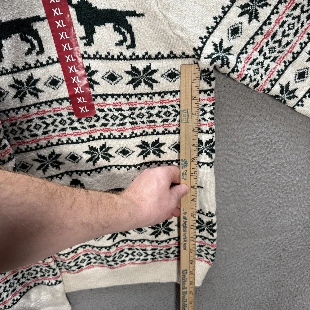 Lands End Sweater Adult XL Multicolor Fair Isle Knit Crewneck‎ Geometric Dog NEW